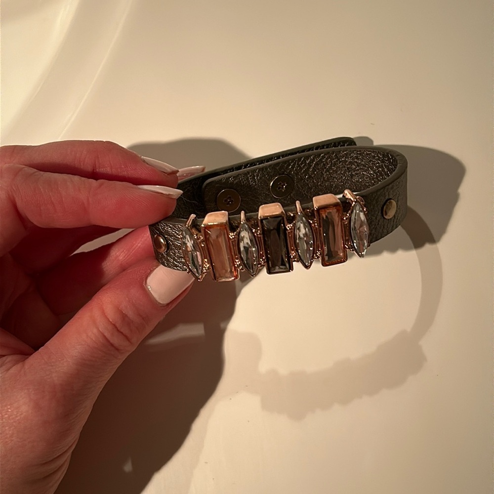 Gray leather cuff bracelet